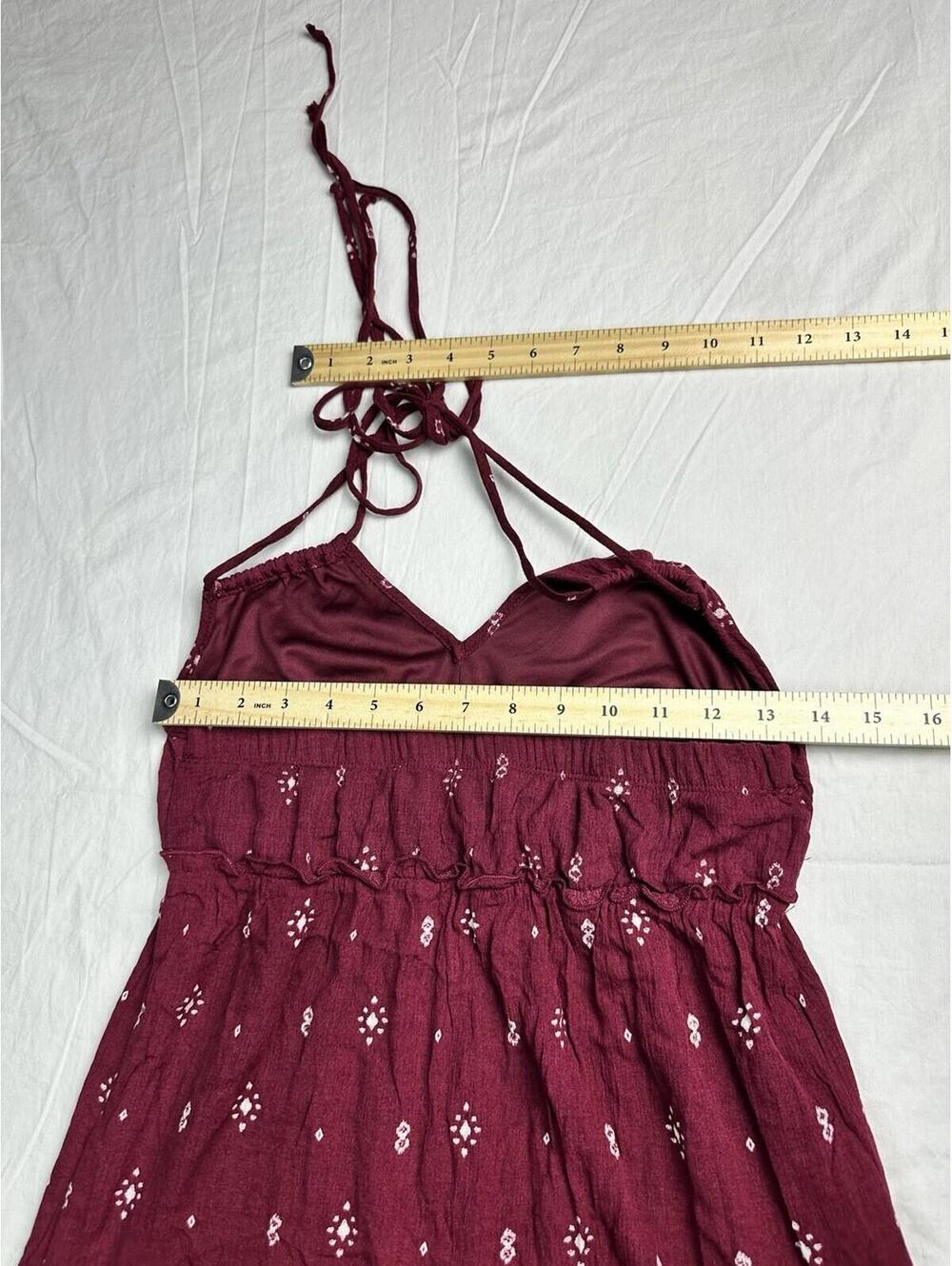 🌺 BONGO Halter Maxi Dress Women’s S Tiered Boho Print Burgundy 09-17 🌺 - Picture 9 of 10